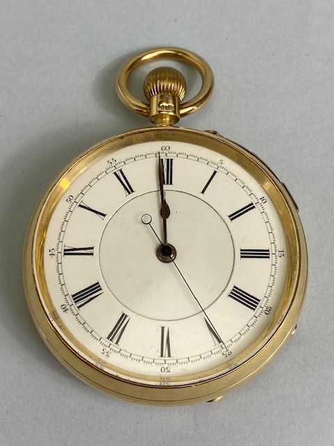 Antique 18ct yellow gold pocket watch cream face with black Roman numerals, 1898, Not running, total