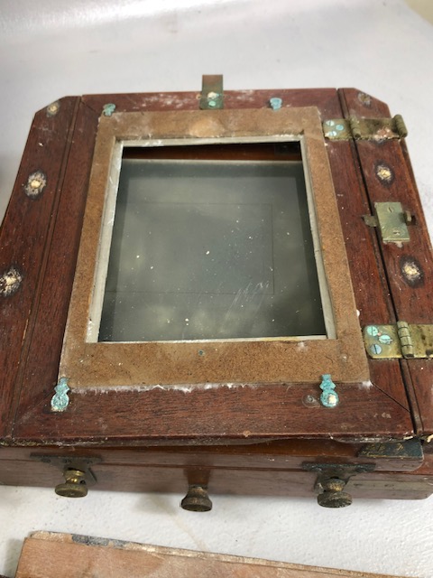Antique Camera, mahogany and brass, plate glass camera parts including two lenses one marked Pioneer - Image 7 of 8