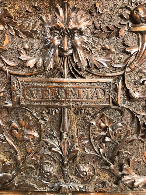 Heavily carved square cupboard on stand, carved with inscription "Venetia", cupboard with fall - Image 3 of 12