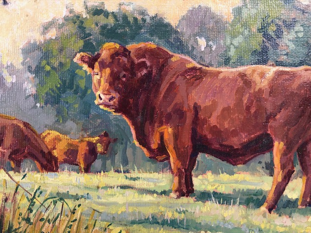 Paintings, pair of contemporary paintings on board of cattle in a field by local Devon artist both - Image 3 of 4