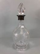 Cut glass decanter with English hallmarked Silver collar approximately 30cm high