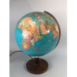 Vintage illuminated world Globe on wooden base, JRO Multi Globe Verlag Munchen approximately 45 cm