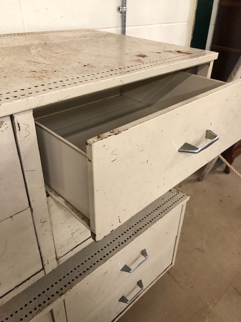 Industrial furniture, two Dexion style work shop metal drawer base units, each comprising four - Image 9 of 9
