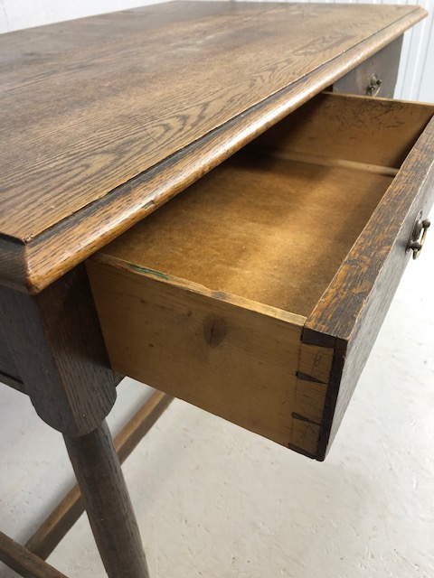 Antique Furniture, 19th century oak side table with two drawers, drop down lion mask handles - Image 6 of 6