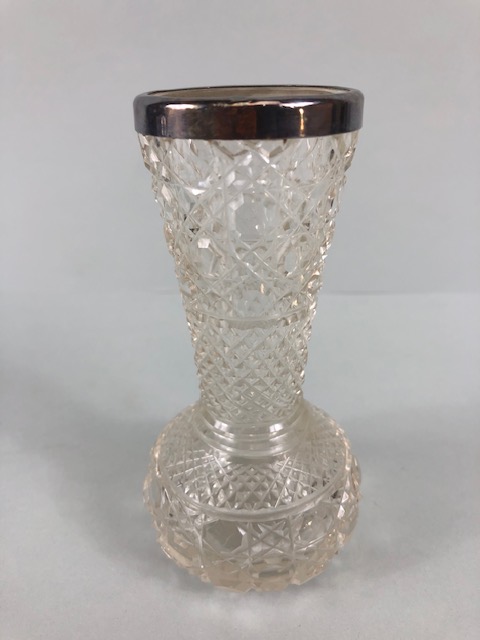 Antique silver, hall marked silver mounted cut lass bud vase, silver mounted glass salt, silver - Image 2 of 10