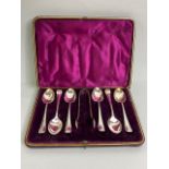 Antique Silver hallmarked set six of teaspoons and pair silver hall marked of sugar tongs in their