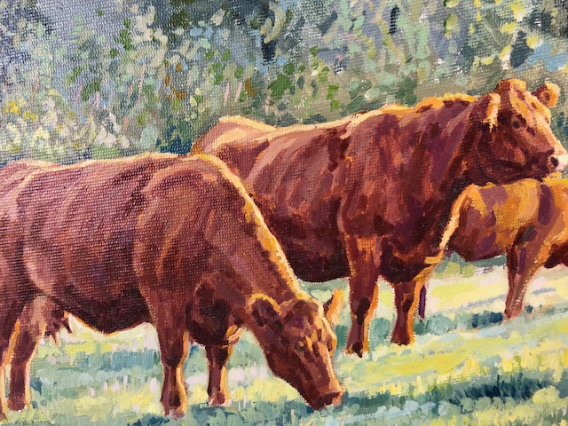 Paintings, pair of contemporary paintings on board of cattle in a field by local Devon artist both - Image 2 of 4