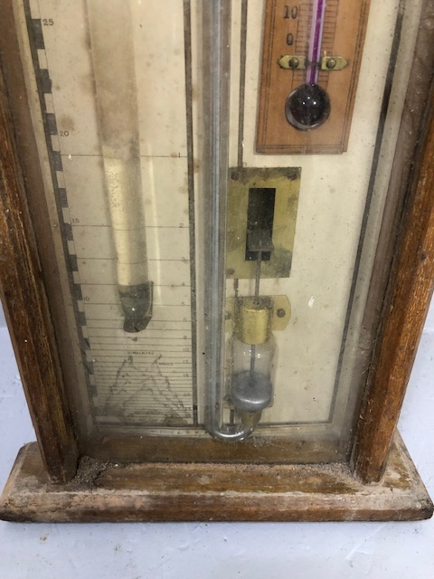 Antique Admiral FitzRoy Barometer in blonde oak gothic style case, A F approximately 120cm in length - Image 7 of 8
