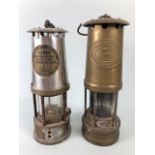 Miners Lamps, one brass, E THOMAS & WILLIAMS Ltd, MAKERS ABERDARE WALES , CAMBRIAN 970, the other