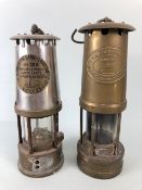 Miners Lamps, one brass, E THOMAS & WILLIAMS Ltd, MAKERS ABERDARE WALES , CAMBRIAN 970, the other