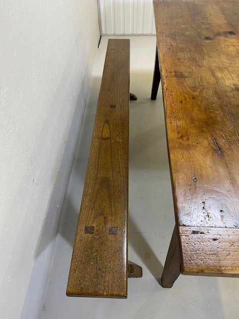 Early 19th century French Farmhouse Table of Three plank construction with Breadboard ends in Cherry - Image 9 of 19