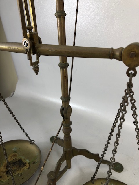 Antique Scales, 19th century brass banking scales by Doyle & Son London, stamped to cross member and - Image 6 of 11
