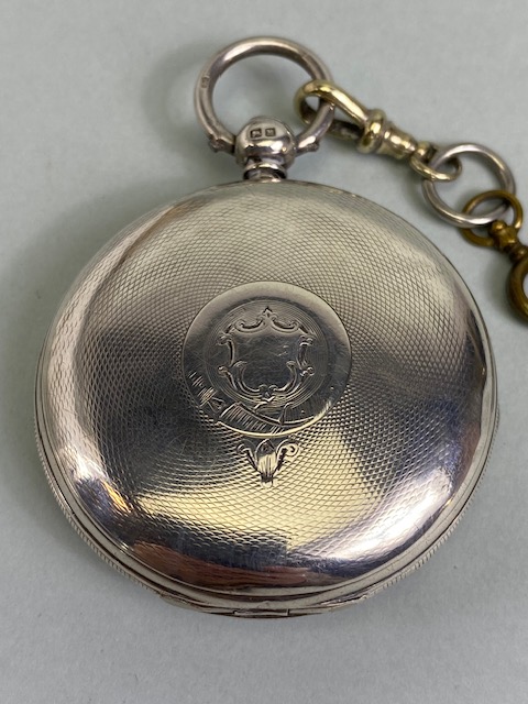 Antique silver hall marked full hunter dress pocket watch, silver face with Roman numerals and - Bild 9 aus 14