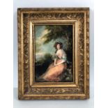 Paintings, 19th century style oil on canvas portrait of a lady sat in a country setting with