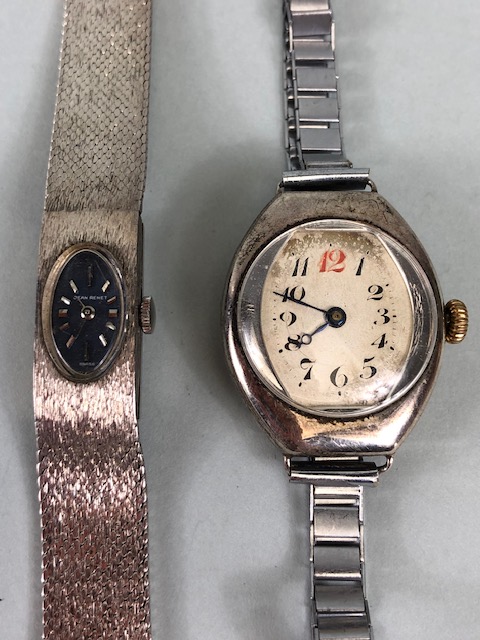 Silver watches, Vintage 925 silver bracelet dress watch by Jean Renet, winds and runs, along with