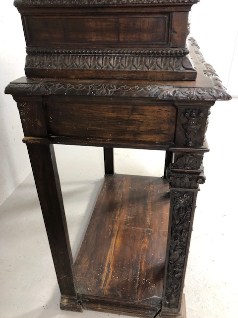 Heavily carved square cupboard on stand, carved with inscription "Venetia", cupboard with fall - Image 7 of 12