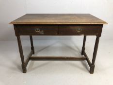 Antique Furniture, 19th century oak side table with two drawers, drop down lion mask handles