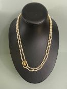 cultured pearls with 18ct gold and Diamond clasp, double strand necklace of graduated cultured