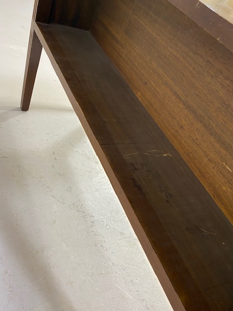 Mahogany library table with open bookshelves to either long side, with tapering fluted legs, - Image 5 of 5