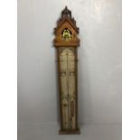 Antique Admiral FitzRoy Barometer in blonde oak gothic style case, A F approximately 120cm in length