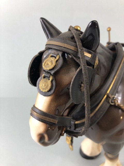 Vintage China Shire horse in harness (damage to harness) makers mark to underside Lellfa ware - Image 2 of 6