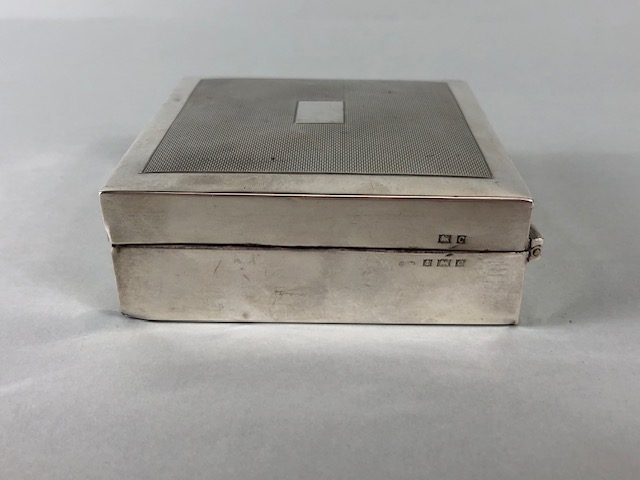 Silver English hall marked square wooden lined cigarette box of simple design approximately 8.5 x - Image 6 of 8