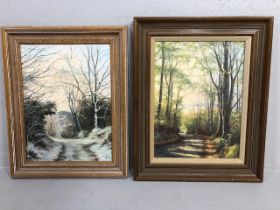 Paintings, pair of framed contemporary paintings on board by local Devon artist, Sandy Macfadyen,