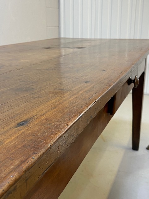 Early 19th century French Farmhouse Table of Three plank construction with Breadboard ends in Cherry - Image 19 of 19