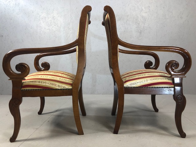 French style salon suite comprising two seater sofa and two chairs each with oak frames and scroll - Image 9 of 10