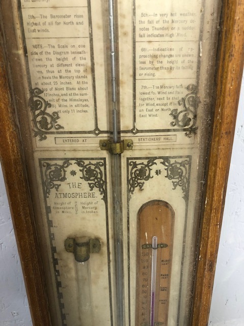 Antique Admiral FitzRoy Barometer in blonde oak gothic style case, A F approximately 120cm in length - Image 5 of 8