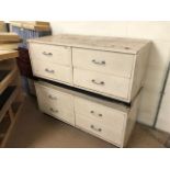 Industrial furniture, two Dexion style work shop metal drawer base units, each comprising four