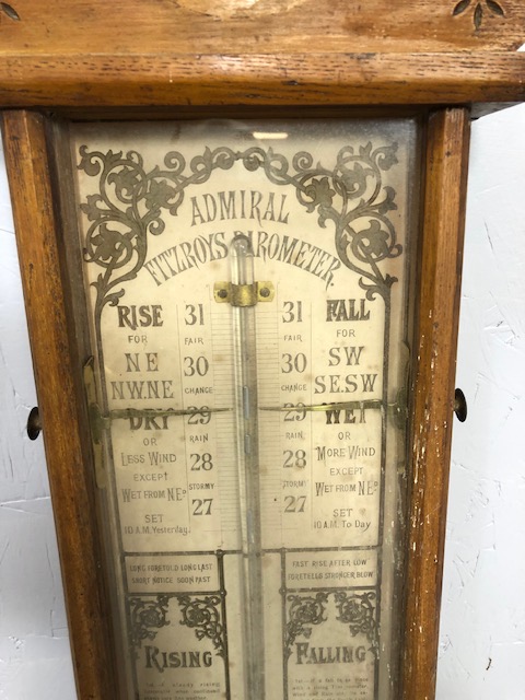 Antique Admiral FitzRoy Barometer in blonde oak gothic style case, A F approximately 120cm in length - Image 3 of 8