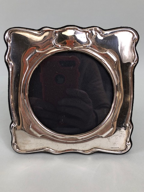 Silver Hallmarked photo frames, one of square Art Nouveau style with round aperture approximately 14 - Image 6 of 8