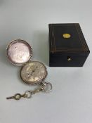 Antique silver hall marked full hunter dress pocket watch, silver face with Roman numerals and