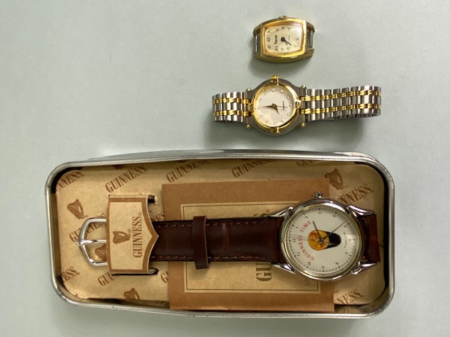 Vintage wrist watches, Limited special edition Guinness Time Gents strap watch in its tin, Ladies