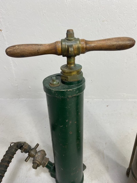 Decorators interest, two antique hand extinguisher pumps, one copper the other metal, with copper - Image 4 of 5