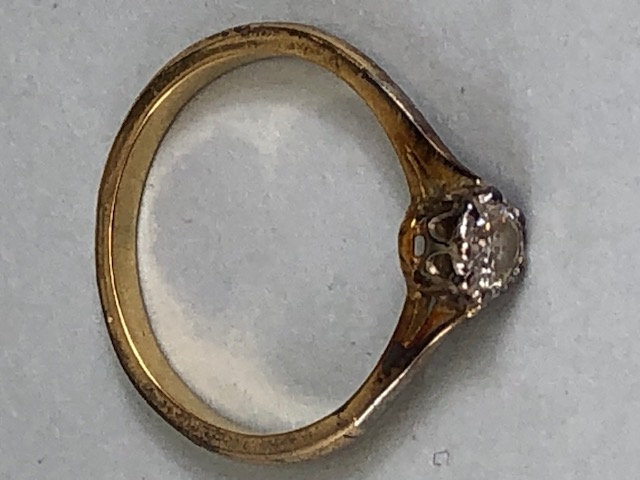 Gold Solitaire ring set with a single diamond, no hallmarks, approx .33ct and size 'K' total - Image 4 of 4