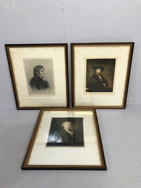 Pictures, Three seal stamped and signed early 20th century Mezzotints, being self Portraits of