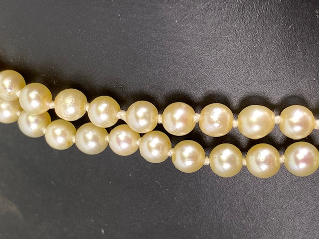 cultured pearls with 18ct gold and Diamond clasp, double strand necklace of graduated cultured - Image 6 of 7