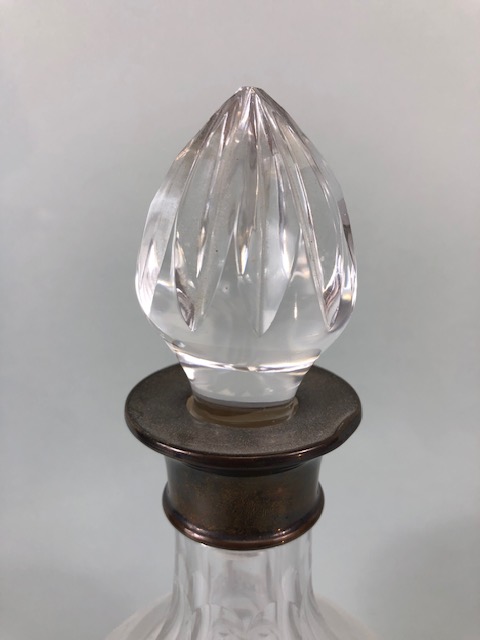Cut glass decanter with English hallmarked Silver collar approximately 30cm high - Image 2 of 5