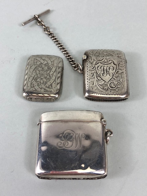 Silver, three silver English hallmarked vesta cases approximately 68.5 g