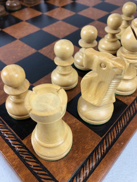 Vintage chess sets, two boxwood chess sets with boards, one approximately 30 x 30cm the other 40 x - Image 4 of 7