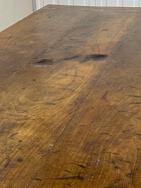 Early 19th century French Farmhouse Table of Three plank construction with Breadboard ends in Cherry - Image 17 of 19