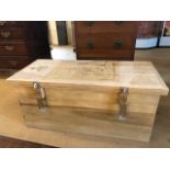 Modern wooden seaman's style trunk or chest with rope handles approximately 95 x 43 x 43 cm
