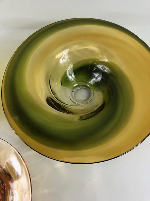 Art Studio glass, Three amber glass bowls all with ground bases one with a signature - Image 4 of 12