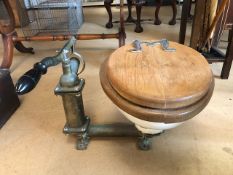 Vintage Blake Victory Marine boat toilet, ceramic basin brass hand pump wooden seat, not tested been