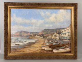 Contemporary framed painting on board by local Devon artist Sandy Macfadyen, depicting Sidmouth