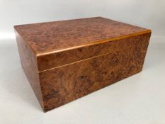Cigar Humidor, two section table box in laminated burr walnut design approximately 31 x 22 x 13cm