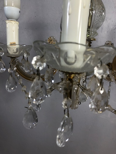 Vintage lighting, pair of five branch glass chandeliers with faux candles - Image 9 of 9