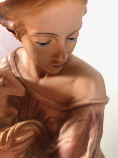 Pottery figure in classical style of a woman with a lamb, moulded base ( several chips and knocks - Image 3 of 10